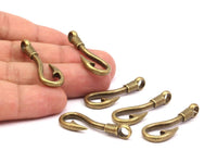 Bronze Fish Hook, 12 Bronze Tone Fish Hook Charms Bracelet Parts 37x13mm--r078