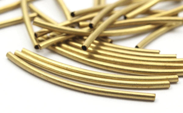 Brass Curved Tube Beads, 50 Raw Brass Curved Tube Findings (34x1.5mm) (b0125)