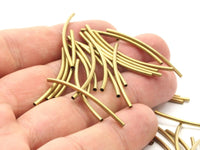Brass Curved Tube Beads, 50 Raw Brass Curved Tube Findings (34x1.5mm) (b0125)
