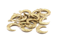 Brass Moon Charm, 5 Raw Brass Textured Horn Charms, Pendant, Jewelry Finding (19x6x4mm) N0336
