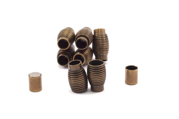 Brass Magnetic Clasp, 5 Antique Brass Magnetic Clasps For 6 Mm Leather Cord (17x9.80mm) K180