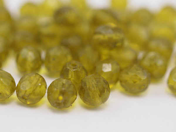 10 Vintage Olive Green Czech Glass Round Faceted Beads Cf-63