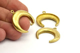 Brass Moon Charm, 2 Raw Brass Horn Charms, Pendants, Jewelry Findings (27x26mm) N0299