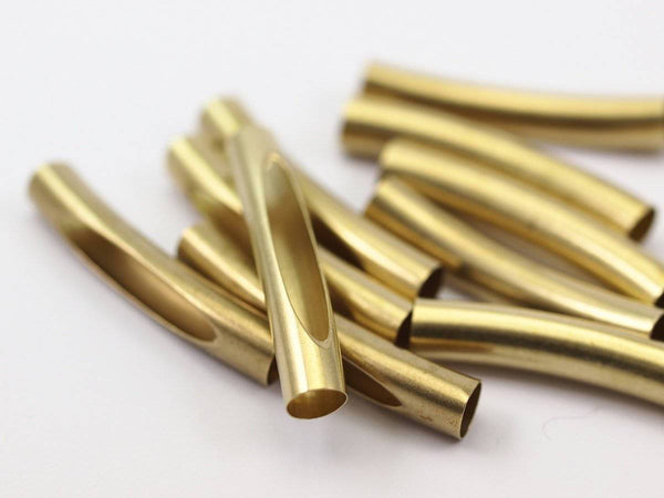 20 Raw Brass Curved Tube Findings (40 X 7 Mm) A0726