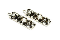 Gümüş Kafatası Kolye, Antik Gümüş Kaplama Pirinç Kafatası Kolye (35x10x6mm) N0194