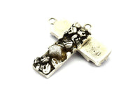 Gümüş Kafatası Kolye, Antik Gümüş Kaplama Pirinç Kafatası Kolye (35x10x6mm) N0194