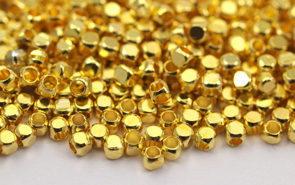 Gold Spacer Beads - 100 Gold Tone Brass Tiny Square Cube Spacer Beads (2.5mm) Brs 800 (b0074)