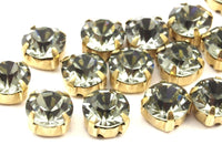 20 Ss39 Black Diamond Chaton Sew On Rhinestone Raw Brass Prong Setting 4 Hole Slider 8.3mm