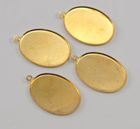 4 Vintage Raw Brass Oval Pendant Setting With 25x18 Mm Cameo Base K560