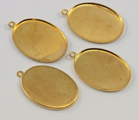 4 Vintage Raw Brass Oval Pendant Setting With 25x18 Mm Cameo Base K560