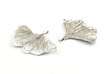 Silver Gingko Leaf, 2 Silver Tone Plated Real Gingko Leaf with 1 Loop, Pendants, Findings X025