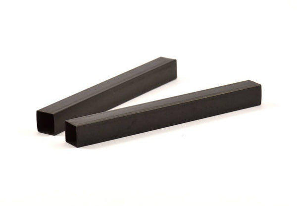 Black Square Tubes, 2 Oxidized Brass Square Tubes (10x100mm) Bs 1514 S059