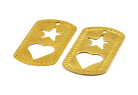 Heart And Star Necklace, 4 Raw Brass Military Tags, Heart And Star (50x28x0.80mm) B-17