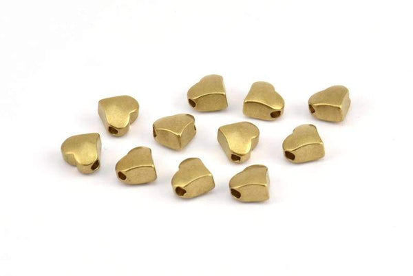 Brass Heart Spacer Bead, 50 Raw Brass Spacer Beads, Spacer Connectors, Heart Beads (3.5x5.7mm) BS 2208