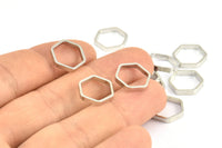 Silver Hexagon Charm, 24 Silver Tone Hexagon Shaped Ring Charms (12x2x0.8mm) BS 2374