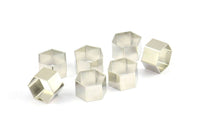 Silver Hexagon Charm, 24 Silver Tone Hexagon Shaped Ring Charms (12x8x0.4mm) BS 2377
