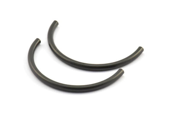 Black Noodle Tubes, 6 Oxidized Brass Black Semi Circle Curved Tube Beads (3.5x55mm) D0265 S153