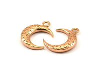 Rose Gold Moon Charm, 4 Rose Gold Plated Textured Horn Charms, Pendant, Jewelry Finding (19x6x4mm) N0336 Q0202