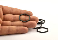 Black Hexagon Connector Ring, 6 Oxidized Brass Black Hexagon Connector Rings (25x2x2mm) D0136 S421