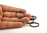 Black Hexagon Connector Ring, 6 Oxidized Brass Black Hexagon Connector Rings (25x2x2mm) D0136 S421