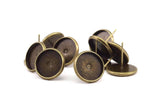 10mm Tray Cabochon Earring, 50 Antique Bronze Earring Posts 10mm Pad, Ear Studs Cabochon Setting D191
