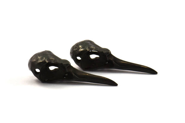 Black Bird Skull Charm, 1 Oxidized Brass Black Bird Skull Necklace Pendants (32x11x10mm) N0492 S423