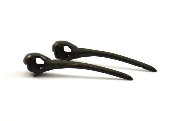 Black Bird Skull Charm, 1 Oxidized Brass Black Bird Skull Pendants (52x10mm) N0494 S621