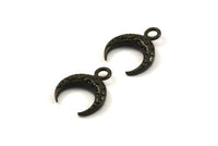Black Moon Charm, 6 Oxidized Brass Black Textured Horn Charms, Pendant, Jewelry Finding (12x3.50x3mm) N0303 S143