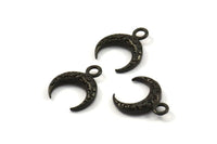 Black Moon Charm, 6 Oxidized Brass Black Textured Horn Charms, Pendant, Jewelry Finding (12x3.50x3mm) N0303 S143