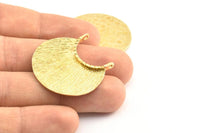 Ethnic Crescent Pendant, 2 Raw Brass Ethnic Crescent Pendants With 2 Loops (34x22x1mm) U110