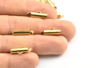 Brass Slide On End, 50 Raw Brass Slide On End Clasps for Seed Beads, Findings, Bracelets (15x4mm) BS 2126