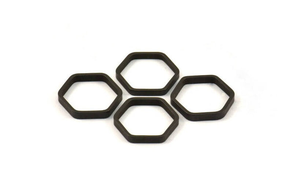 Black Hexagon Charm, 25 Oxidized Brass Black Hexagon Ring Charms (14x0.8x2mm) BS 1183 S171