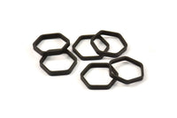 Black Hexagon Charm, 25 Oxidized Brass Black Hexagon Ring Charms (14x0.8x2mm) BS 1183 S171