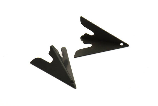 Black Kite Charm, 3 Oxidized Brass Black Geometric Triangle Charms (31mm) U008