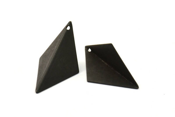 Black Kite Charm, 3 Oxidized Brass Black Geometric Triangle Charms (28mm) U007 S134