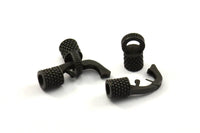 Leather Hook Caps, 6 Oxidized Brass Black Leather Cord Ends, Hook Ends for 4mm Leather Cord (18x14x6.5mm) N0309 S521