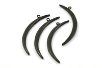 Black Crescent, 1 Oxidized Brass Black Textured Wide Crescent Moon Necklace Pendants, Charms (62x4.5x2.7mm) N0170 S138