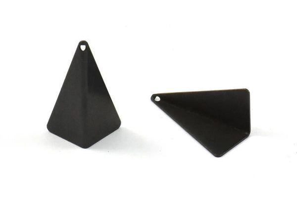 Black Paper Kite Charm, 3 Oxidized Brass Black Geometric Triangles (29mm) U001 S127
