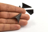 Black Paper Kite Charm, 3 Oxidized Brass Black Geometric Triangles (29mm) U001 S127