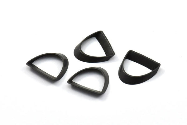 Black Half Circle, 12 Oxidized Brass Black Semi Circle Thick Cut Connectors (8x16x0.4x2x15mm) D0113 S209