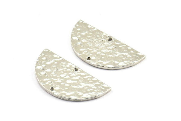 Hammered Half Moon, 2 Hammered Silver Tone Semi Circle Blanks with 2 Holes (30x15x1.2mm) N0340 H0004