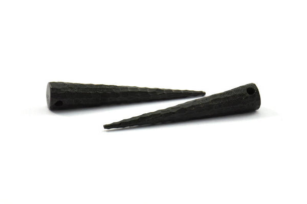 Black Hammered Spike, 1 Oxidized Brass Black Hammered Spike Tribal Pendants (37x6x1mm) N158