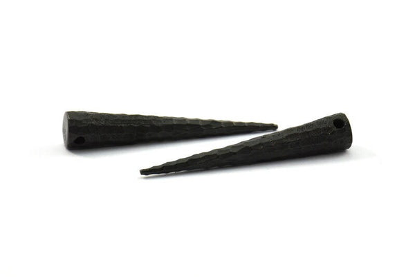 Black Hammered Spike, 1 Oxidized Brass Black Hammered Spike Tribal Pendants (37x6x1mm) N0158 S193