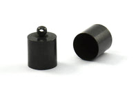Black Barrel End, 12 Oxidized Brass Black Barrel End With Loop, Leather Cord Ends (10x14mm) Bs-1658 S501