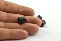 Black Barrel End, 12 Oxidized Brass Black Barrel End With Loop, Leather Cord Ends (10x14mm) Bs-1658 S501