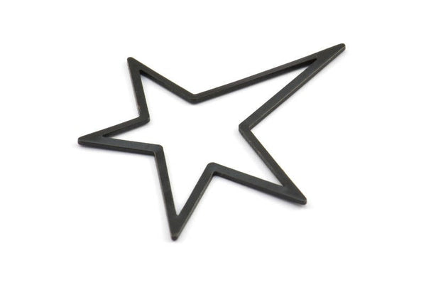 Black Star Charm, 5 Oxidized Brass Black Long Star Charms (51x47x1mm) S262