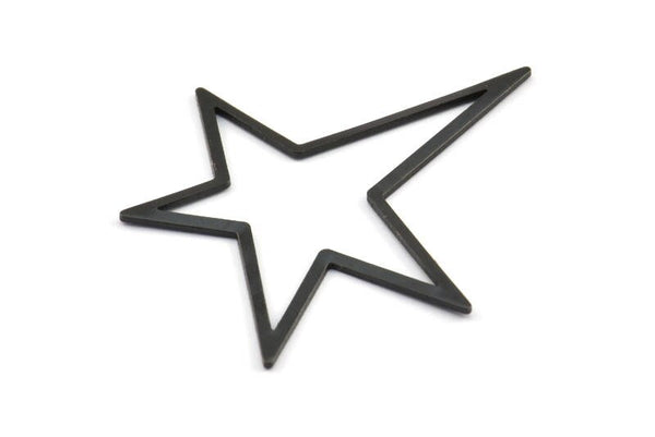 Black Star Charm, 5 Oxidized Brass Black Long Star Charms (51x47x1mm) BS1803 S262