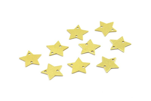 Brass Star Charm, 100 Raw Brass Star Charm With 2 Holes (12x0.5mm) A0564