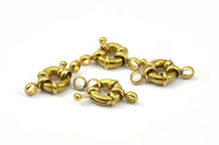 9mm Spring Ring Clasps, 12 Raw Brass Round Spring Ring Clasps with 2 Loops (9mm) BS 2365