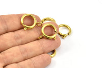 16mm Spring Ring Clasps, 12 Raw Brass Round Spring Ring Clasps with 1 Loop (16mm) BS 2357